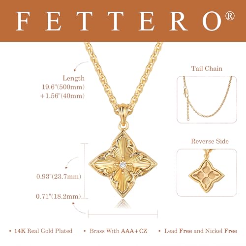 Fettero Gold Clover Necklace for Women Dainty 14K Gold Plated CZ Pendant Necklace Adjustable Chain Choker Charm Colorful Clover Pendant Lucky Necklaces for Women Jewelry - color: Gold