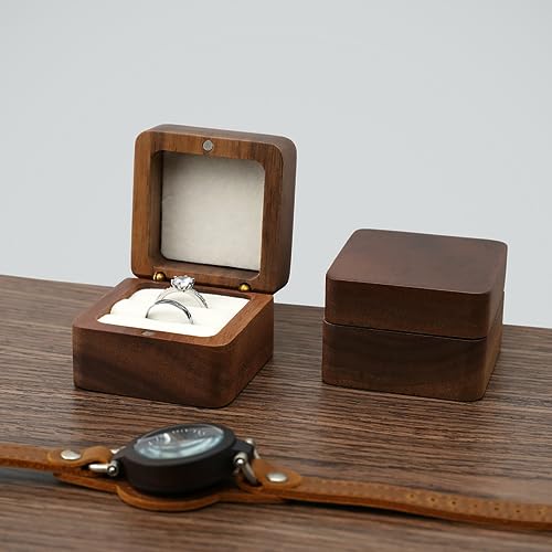 Wooden Double Ring box，Rustic Ring Case,Solid Wood Square Jewelry Storage Box-ring bearer pillow for Wedding Ceremony, Engagement(White velvet) - color: Rustic - 2 slot - White velvet