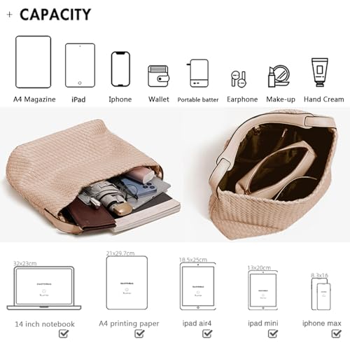 JINMANXUE Women Boston Bag, Woven Hobo Tote Handbag and Purses, Female Satchel Messenger Bags, Fashion Shoulder Crossbody Bag - color: Milk Tea
