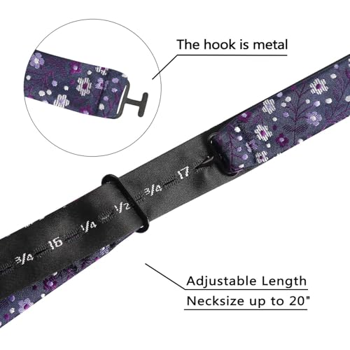 Alizeal Mens 2pcs Classic Floral Pattern Self-tied Bow Tie and Handkerchief Set - color: 045-dark Purple
