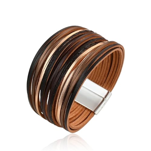 Long tiantian Boho Bracelets for Women Western Jewelry for Women Leather Wrap Bracelets Stackable Bangle Western Outfit for Women - color: surfer bracelets(black)