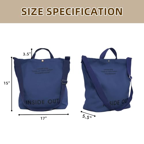 Canvas Tote Bag For Women inside out bag Crossbody Handbag with Adjustable Strap and Coin Purse for Work,Travel,Grocery - color: Royal Blue