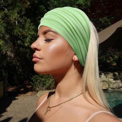 AQOKKA Extra Wide Headbands for Women Large Turban Headband Non Slip Boho Elastic Hairband Hair Twisted Knot Head Bands Accessories - color: 4 Pcs Solid: Rose Red, Light Blue, Light Yellow, Grass Green