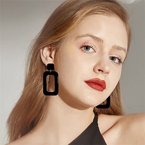 ANXIN STORE Boho Minimalist Multicolor Acrylic Geometric Square Hollow Pendant Neon Nightclub Earrings Vintage 80s 90s Party Accessories Womens - color: black hollow earrings