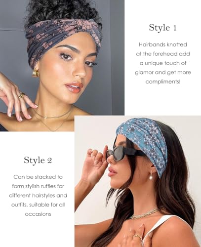 Artilady Wide Bandana Headbands for Women-Boho Bandeau Head Band Bohemian Paisley Red Headwrap Soft Athletic Elastic Sweat Non Slip Hair Bands for Curly Hair Accessories 6 PCS - color: Flower