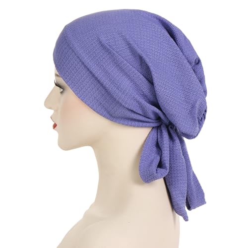 YYAOJHAO Pre Tied Bandanas Headscarf for Women - Solid Wave Chemotherapy Caps Headwrap Chemo Turban Headwear Hats - color: Light Purple