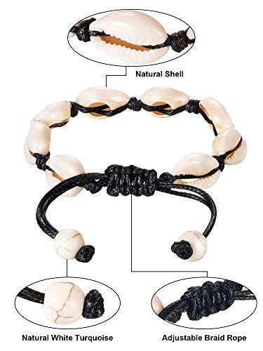 meekoo 2 Pieces Natural Shell Anklet Bracelet for Women Boho Adjustable Bead Handmade Hawaiian Beach Seashell Foot Jewelry(Style A)