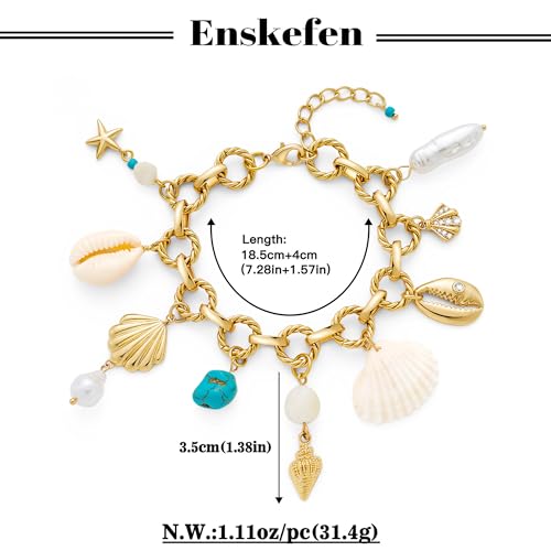 Gold Charm Bracelet for Women Boho Adjustable Shell Starfish Bracelet Summer Beach Ocean Statement Bracelets - color: Ocean charms bracelet