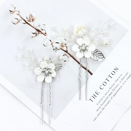 inSowni 20 Pieces Rhinestone Pearl Bridal Wedding Party Prom White Flower Hair Side Combs Slides +U-shaped Floral Hair Pins+Twist Spiral Pearl Hairpins Headpieces for Brides Bridesmaids Girls Women - color: Pure White
