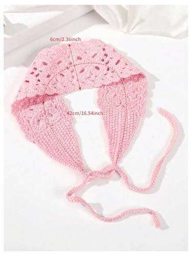 OYOANGLE Women's Boho Crochet Knit Hair Band Vintage Head Wrap Hair Bandanas Head Kerchief Pink One-Size - color: Pink