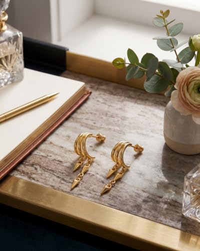 MUMREUES Gold Earrings for Women Trendy 14K Gold Plated Dangle Earrings Small Hoop Huggie Drop Stud Earrings Cubic Zirconia Simple Minimalist Dainty Chain Tassel Hypoallergenic Earrings - color: Simple & Gold