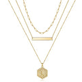 Turandoss Layered Initial Necklaces for Women, 14K Gold Plated Bar Necklace Handmade Layering Hexagon Letter Pendant Beads Chain Necklace Layered Necklaces for Women Jewelry Gifts - style: L