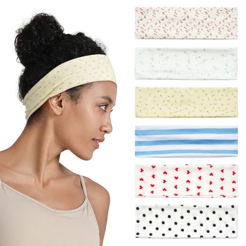 QIUTIMIY Headbands for Women Non Slip - 6 Pack Soft Stretchy Cotton Hair Bands for Women’s Hair – Fashion Sports Headbands for Yoga, Workout, Running, Gym, Daily Wear（Style 1） - color: Style 1