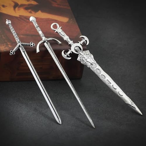 3-Piece Sword Hair Pin Set – Gothic and Viking Hair Accessories for Women, Medieval Hair Sticks & Renaissance Hair Jewelry - color: Design-1