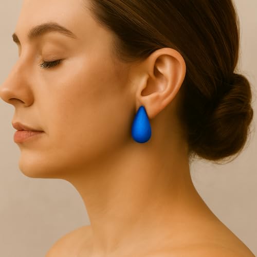 14K Gold Clip On Earrings Women,Teardrop Chunky Detachable Hoop Clip-On Earrings for Non Pierced Ears Hypoallergenic Lightweight Earring Clips - color: Blue
