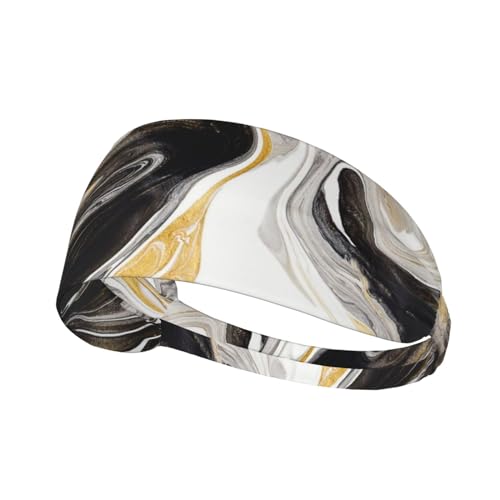 Black and Gold Swirl Liquid Ink Marble Workout Headbands Fashion Sports Sweatbands Yoga Hairbands for Fitness Athletic Non Slip Wicking Headscarf for Men Womens Girls Summer Accessories Elastic Bands - color: Black And Gold Swirl Liquid Ink Marble