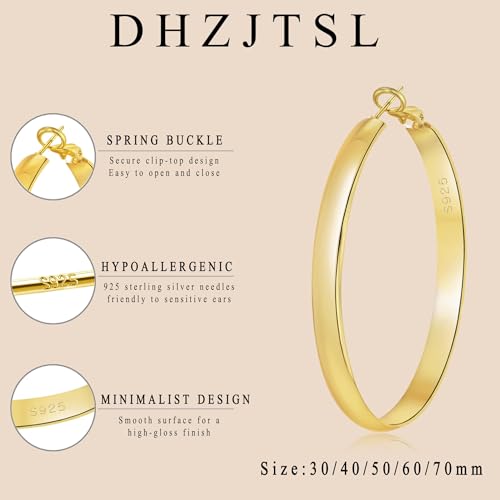 5mm Wide Gold Hoop Earrings for Women, 14K Gold Plated Big Chunky Hoop Earrings with S925 Sterling Silver Post, Hypoallergenic Lightweight Earrings Jewelry for Women 30/40/50/60/70mm - color: Gold-40mm
