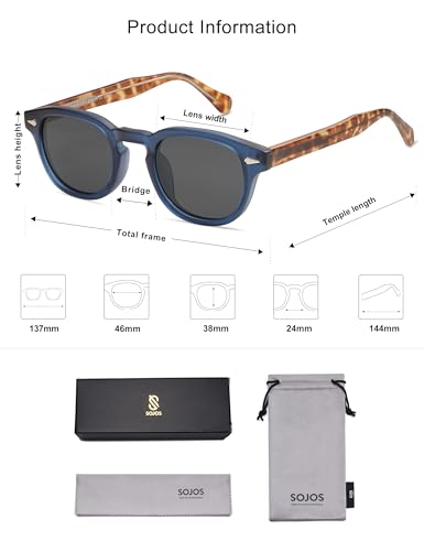 SOJOS Retro Small Round Sunglasses for Men Women Trendy Circle Style UV400 Lenses Unisex Sun Glasses SJ2251 - color: Matte Dark Blue/Grey