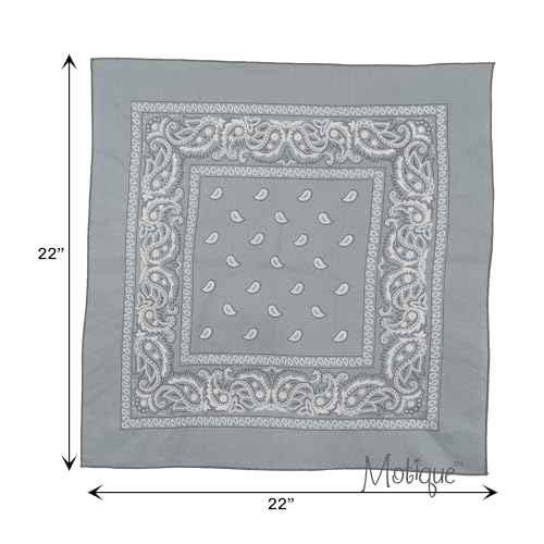 Motique Accessories 22 Inch Cotton Paisley Bandana - color: Light Grey