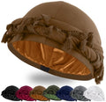 Ababalaya Adjustable Satin Lined Halo Turban Durag for Men &Women Twisted Tassel Head Wraps - color: Khaki