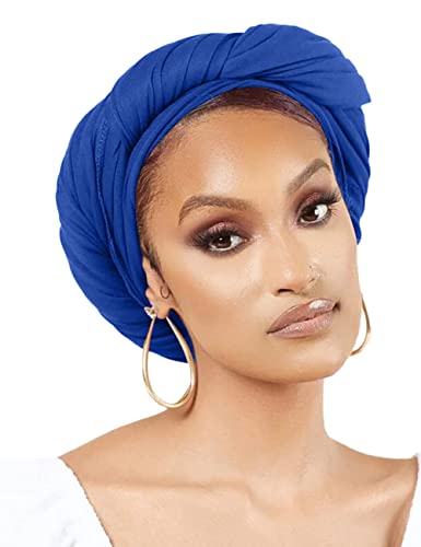 Nonbongoy Head Wraps for Black Women Stretch Headwraps Large Hair Wraps Hijab Scarves for Muslim Head Scarf Turban Headbands - color: 1-royal Blue Headwrap