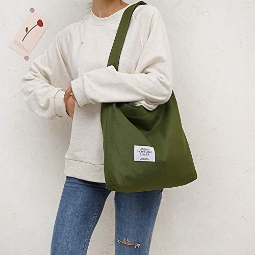 Covelin Women's Retro Large Size Canvas Shoulder Bag Hobo Crossbody Handbag Casual Tote - color: Olive Drab