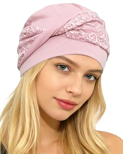 Chemo Headwear for Women Knot Beanies with Stretch Elastic Turbans Soft Cancer Hats Head Coverings Scarf Headwraps - color: Pink