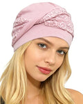 Chemo Headwear for Women Knot Beanies with Stretch Elastic Turbans Soft Cancer Hats Head Coverings Scarf Headwraps - color: Pink