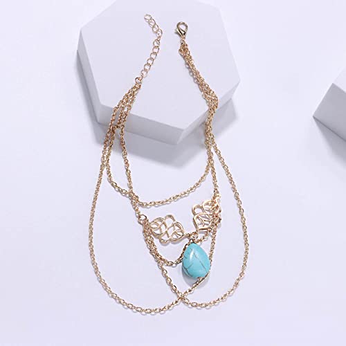 Multilayer Turquoise Arm Chain Boho Upper Arm Bracelet Vintage Hollow Flower Armlet Gold Drop Tassel Armband Summer Beach Arm Bracelet Jewelry for Women