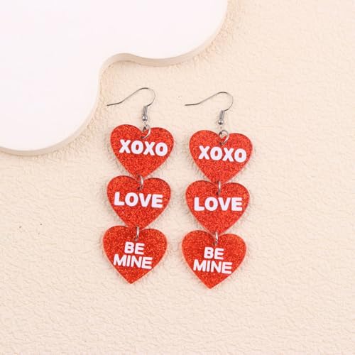 Colorful Shiny Love Heart Dangle Earrings Handmade Lightweight Glitter Acrylic Heart Shaped Hoop Earrings for Women Lovers Valentine's Day Mothers Day Party Jewelry Gifts - style: StyleG