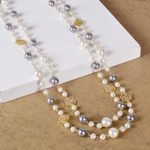 Layered Pearl Necklaces for Women Big Pearl Long Chain Necklace Dainty Faux Pearl Necklaces Statement Sweater Strand Chain Jewelry - style: SetF
