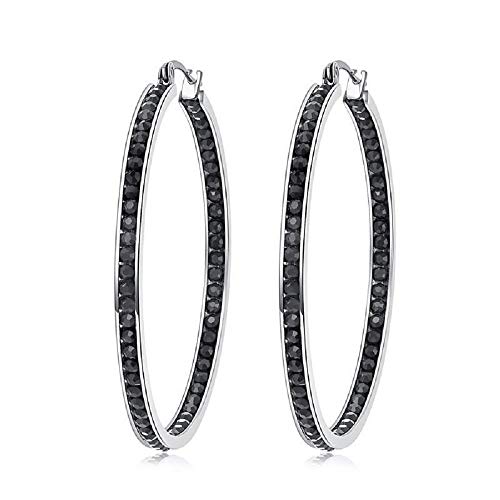 CiNily Mult-colors Crystal Stainless Steel Hoop Earring for Women Hypoallergenic Jewelry for Sensitive Ears Large Big Hoop Earrings 2" - color: Black