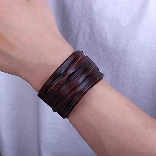 NIGHTCRUZ Punk Leather Cuff Bracelet, 2PCS Vintage Leather Wristband for Men Women - color: Brown