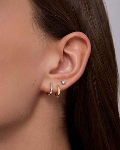 PAVOI Waterproof Huggie Hoop Earrings Set for Women - Stainless Steel Pack of 3 with Cubic Zirconia - Huggie Hoops, Stud & Luxe Styles - Trendy Fashion Piercing Jewelry - color: White Gold