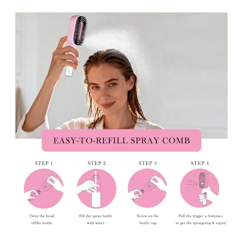 2-in-1 Manual Non-Electric Detangler Hair Brush with Built-In Mister Spray, Wet & Dry Detangling Brush for Curly, Wavy & Straight Hair, No-Tangle Anti-Frizz Brush，Reservoir 50ml.(Pink) - color: Pink