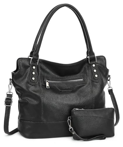 TANTOMI Tote Bag for Women Vegan Leather Purses and Handbags Ladies Waterproof Big Shoulder Bag for Travel - color: Black.d
