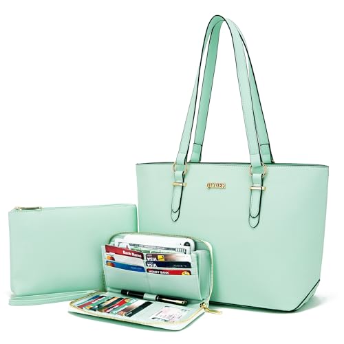 Purses And Wallets Set For Women Work Tote Satchel Handbags Shoulder Bag Top Handle Totes Purse With Matching Wallet - color: A56-3pcs/Set Green
