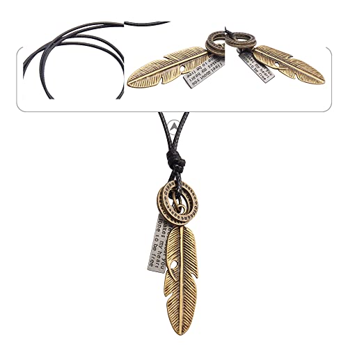 Leather Necklace for Women Long Boho Necklace Bohemian Choker Vintage Necklace Braided Boho Jewelry with Adjustable Brown Leather Cord - color: Feather Pendant Necklace