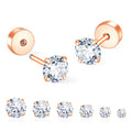 Flat Back Stud Earrings for Women - Hypoallergenic Surgical Steel Earrings with CZ Stones - 6 Pairs (18-20G) - color: Rose G, size: 18 G