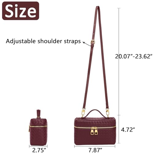 Trendy Shoulder Bags for Women Mini L19 Square Box Satchel Bag Cute PU Leather Crossbody Purse with Adjustable Strap - color: Burgundy