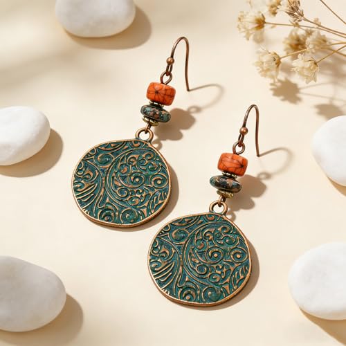 Boho Earrings for Women Trendy Gold Dangle Earrings Vintage Bohemian Indian Country Jewelry Gifts Boho Dress Chic Clothing - color: A10:Green boho earrings