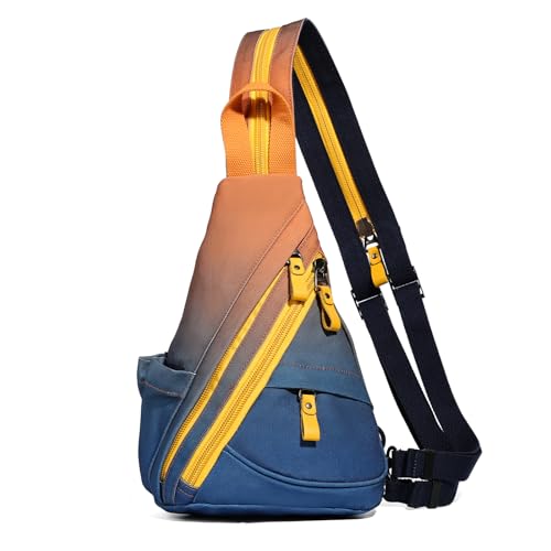 KL928 Sling Bag - Small Crossbody Backpack Shoulder Casual Daypack Rucksack for Men Women - color: 6881mr-orange+darkblue