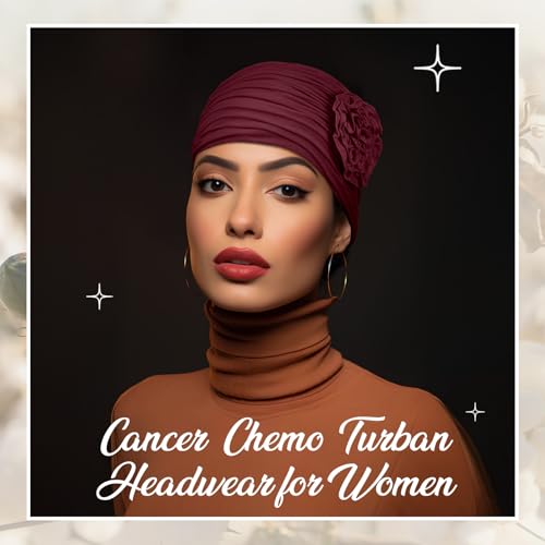 JenPen 4 Pcs Cotton Chemo Headwear for Women Turban Soft Cancer Head Scarf Hats Beanie Elastic Hair Wraps - color: Black, Gray, Wine Red, Blue