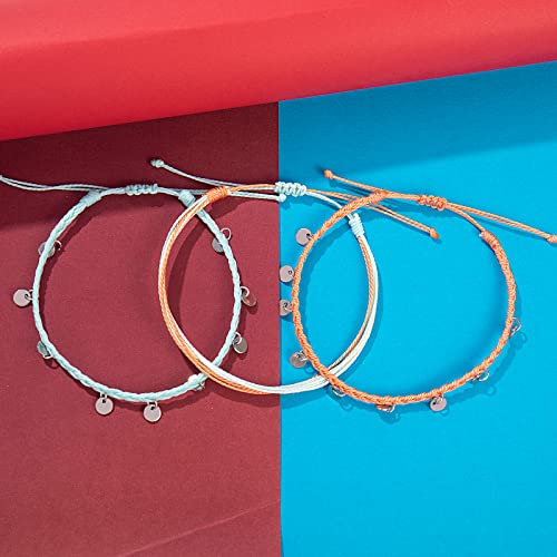 FANCY SHINY String Ankle Bracelets Waterproof Rope Anklets Braided Beach Boho Coin Anklets Cute Friendship Foot Jewelry for Women - style: Coral/Teal