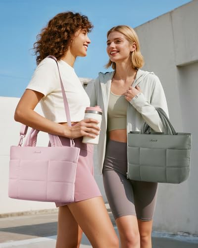 LOVEVOOK Small Tote Bags for Women, Puffer Purse and Handbags, Mini Crossbody Puffy Top Handle Shoulder Satchel Bag - color: Grayish Green, size: 11.5 Inch