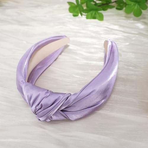 Purple Knotted Headbands for Women Satin Shine Non Slip Fashion Hair Bands for Sisters Girls Gifts - color: Silk Shine-Purple