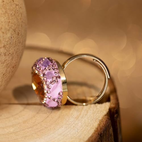 HZMAN Crystal Ring for Women Retro Antique Rhinestone Ring Cubic Zirconia Gold Plated Turkish Ring Jewelry Gift - color: Amber-Oval