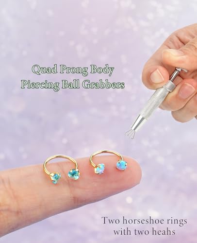Opal Nose Ring Studs Horseshoe Nose Rings Hoops Stud 316L Stainless Steel Nose Rings Round CZ Square Screw L Shaped Nose Stud Hypoallergenic Nostril Piercing Jewelry for Women Men - color: Gold/3.0mm Blue gem/20gauge