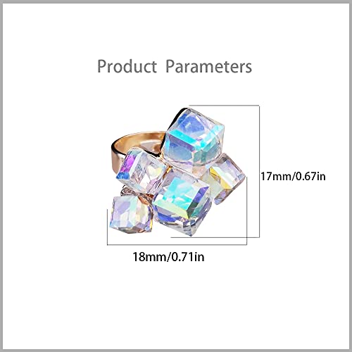 Hebelee Boho Square Crystal Statement Ring for Women Gold-Toned Adjustable Expandable Promise Engagement Geometric Rings Comfort Fit Elegant Art Deco Birthday Christmas Cocktail Party Y2K Jewelry - color: AB Crystal