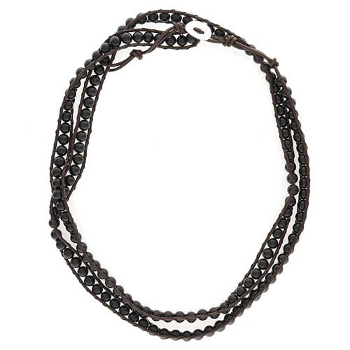 Bling Jewelry Unisex Two Tone Multi Strand Layered Link Chain & Bead 6MM Gemstone Tiger Eye Black Onyx Crystal Ball Beads Bracelet Teen Silver Tone Oxidized Stainless Steel Toggle Clasp Adjustable